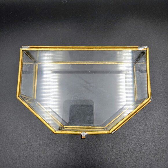 Vintage Glass Brass Curio Display Case Jewelry Trinkets MCM Read - Picture 5 of 10